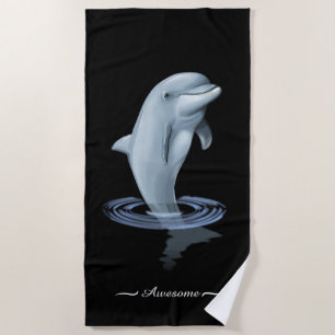 Chic moderner Delfin & Schrift auf Schwarz Strandtuch