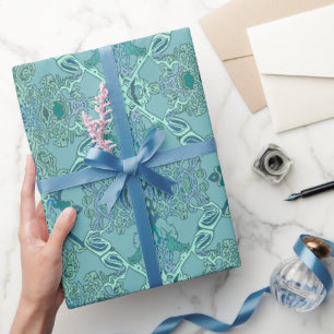 Chic modernes Barockmuster in Blau und Grün Geschenkpapier