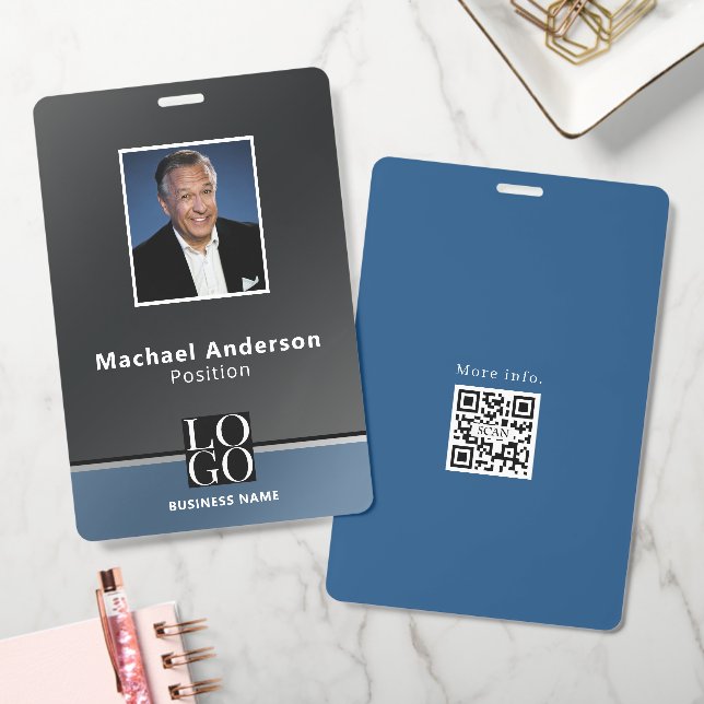 Chic modernes Geschäftslogo Qrcode Schwarz Blau Ausweis (Büro)