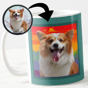 Chic modernes Hunde-Foto auf Regenbogen-Hintergrun Tasse