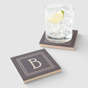 Chic modernes monogrammiertes dunkelblaues und wei steinuntersetzer