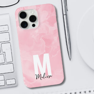 Chic modernes rosa Marmor-Wasserfarbe-Monogramm Case-Mate iPhone Hülle