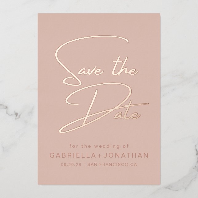 Chic Monochromatische Rose Gold Save the Date Folieneinladung (Vorderseite)
