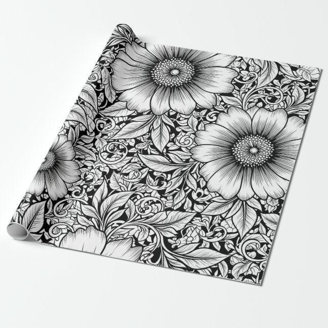 Chic Monochrome Floral Luxury Pattern (7) Geschenkpapier (Ungerollt)