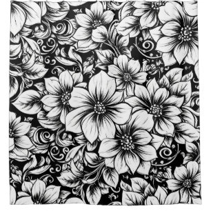 Chic Monochrome Floral Luxus-Muster (1) Duschvorhang