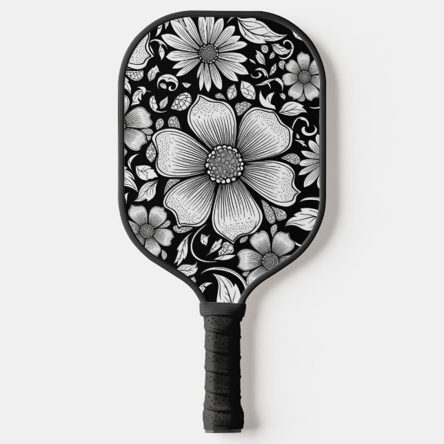Chic Monochromes Blumen-Luxus-Muster (6) Pickleball Schläger (Vorderseite)