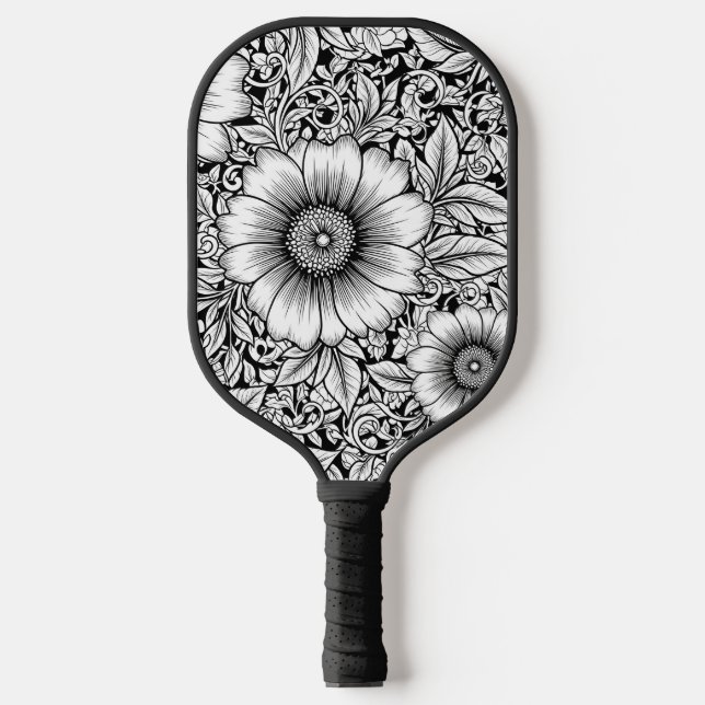 Chic Monochromes Blumen-Luxus-Muster (7) Pickleball Schläger (Vorderseite)