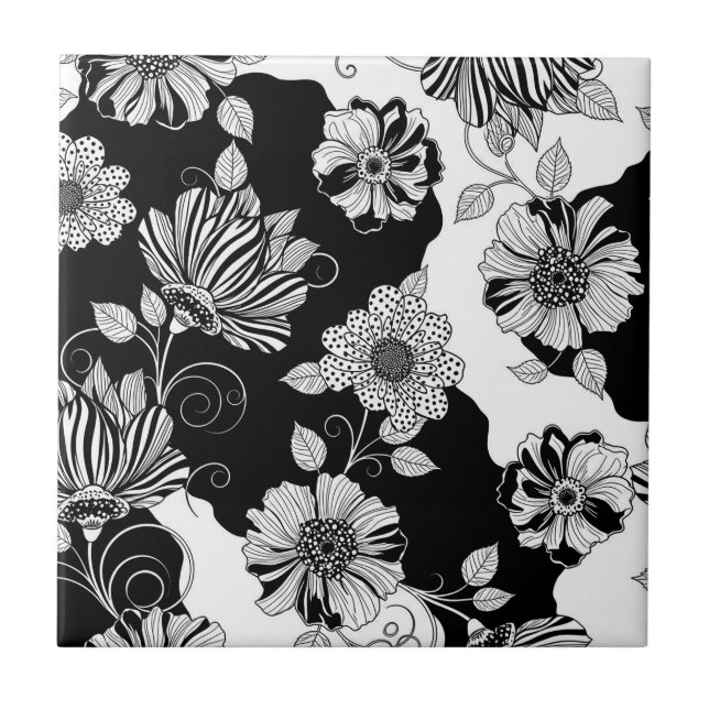 Chic Monochromes Blumenluxus-Muster (4) Fliese (Vorderseite)