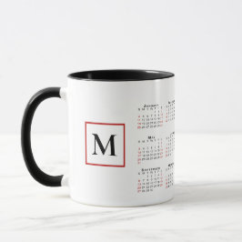 Chic Monogram 2026 Schwarz-weiß Red Calendar Tasse