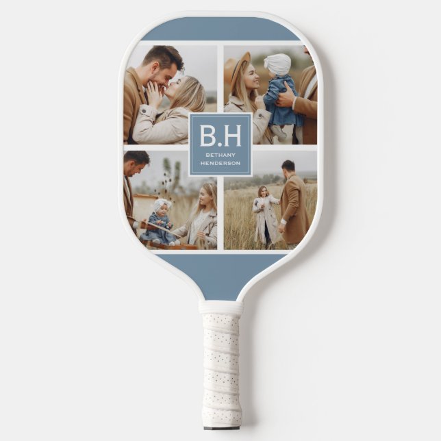 Chic Monogram 4 Foto Collage Pickleball Paddel Schläger (Vorderseite)