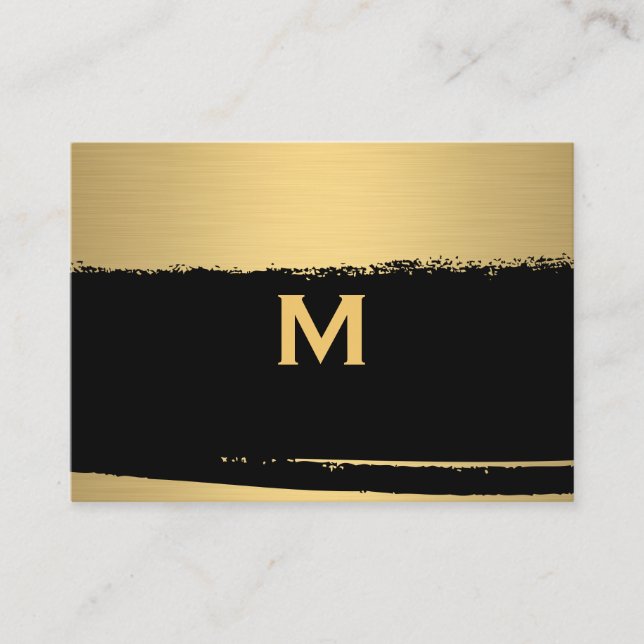 Chic Monogram auf Black/Gold Brushed Visitenkarte (Vorderseite)