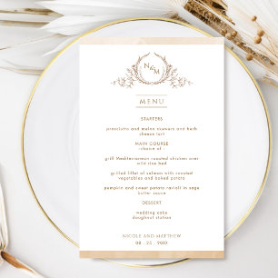 Chic Monogram Beige Cream Watercolor Wedding Menu