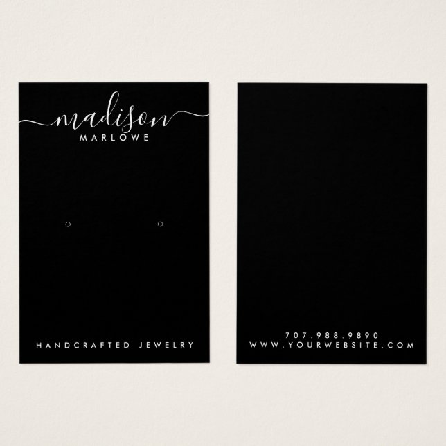 Chic Monogram Black Earring Display Card (Vorne & Hinten)