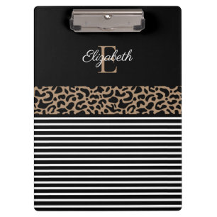 Chic Monogram Black Leopard Animal Print Klemmbrett
