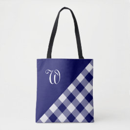 Chic Monogram Blue White Buffalo Karo Geometric