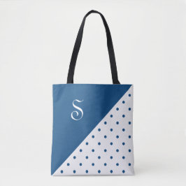 Chic Monogram Blue White Polka Dot Geometric