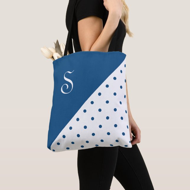 Chic Monogram Blue White Polka Dot Geometric (Von Nahem)