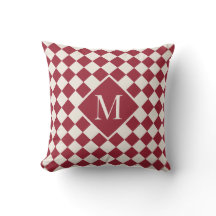 Chic Monogram Burgundy Red Cream Checkered Pattern