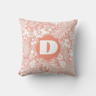 Chic Monogram Coral Blumenwirbel Kissen
