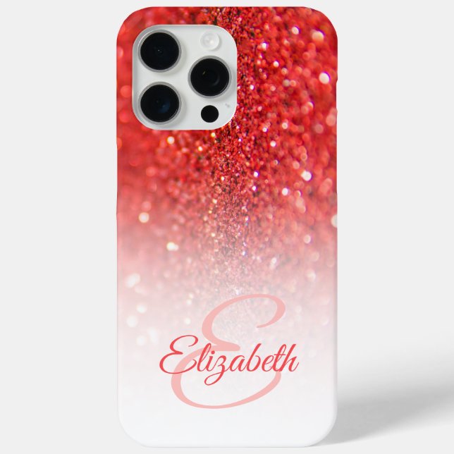 Chic Monogram Coral Glitzer Ombre Vorname Case-Mate iPhone Hülle (Rückseite)