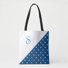 Chic Monogram Dark Blue White Polka Dot Geometric