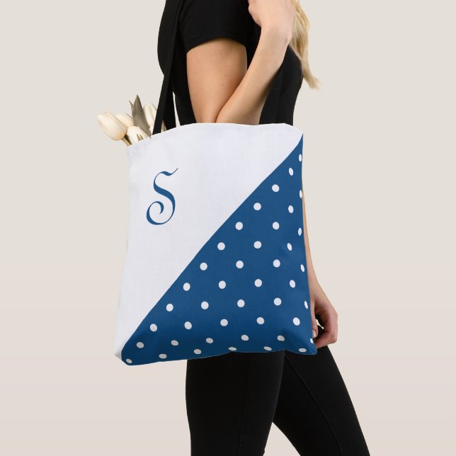 Chic Monogram Dark Blue White Polka Dot Geometric (Von Nahem)