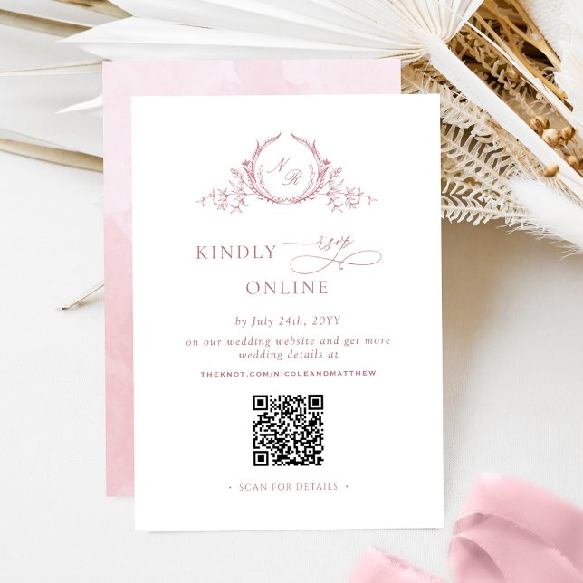 Chic Monogram Dusty Rose UAWG Online QR Code Begleitkarte (Von Creator hochgeladen)