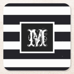 Chic Monogram erste Coole Klasse B & W Streifen Rechteckiger Pappuntersetzer