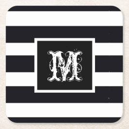 Chic Monogram erste Coole Klasse B & W Streifen Rechteckiger Pappuntersetzer