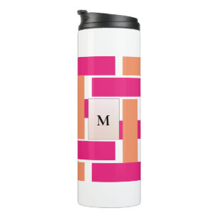 Chic Monogram Feminine Stripmuster Thermosbecher