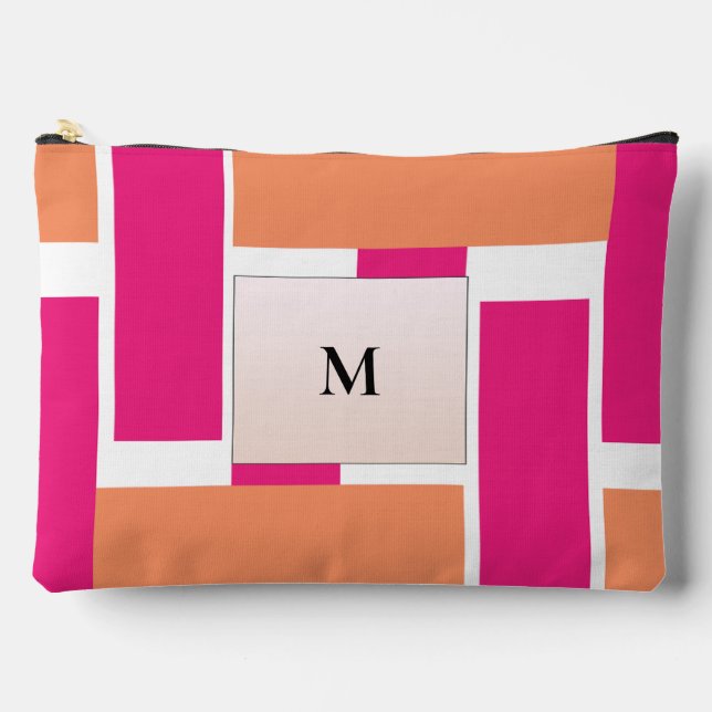 Chic Monogram Feminine Stripmuster Zubehörtasche (Vorderseite)