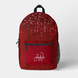 Chic Monogram Girly Hot Red Glitzer Tropfen Bedruckter Rucksack