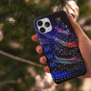 Chic Monogram Glitzer Christmas Tree Navy Case-Mate iPhone Hülle