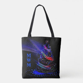 Chic Monogram Glitzer Weihnachtsbaum Navy Tote Bag