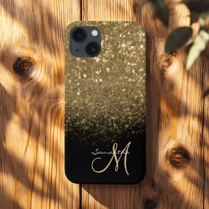 Chic Monogram Gold Glitzer & Black Case-Mate iPhone Hülle