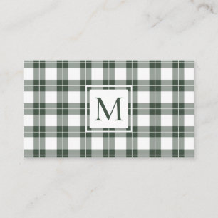 Chic Monogram Green and White Kariert Pattern Visitenkarte