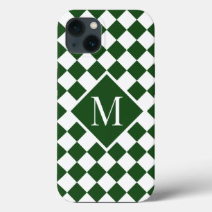 Chic Monogram Green White Checkered Pattern Case-Mate iPhone Hülle