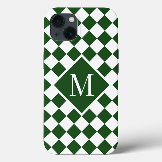 Chic Monogram Green White Checkered Pattern Case-Mate iPhone Hülle (Rückseite)