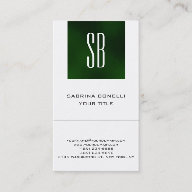 Chic Monogram Green White Niedlich Business Card Visitenkarte (Vorderseite)