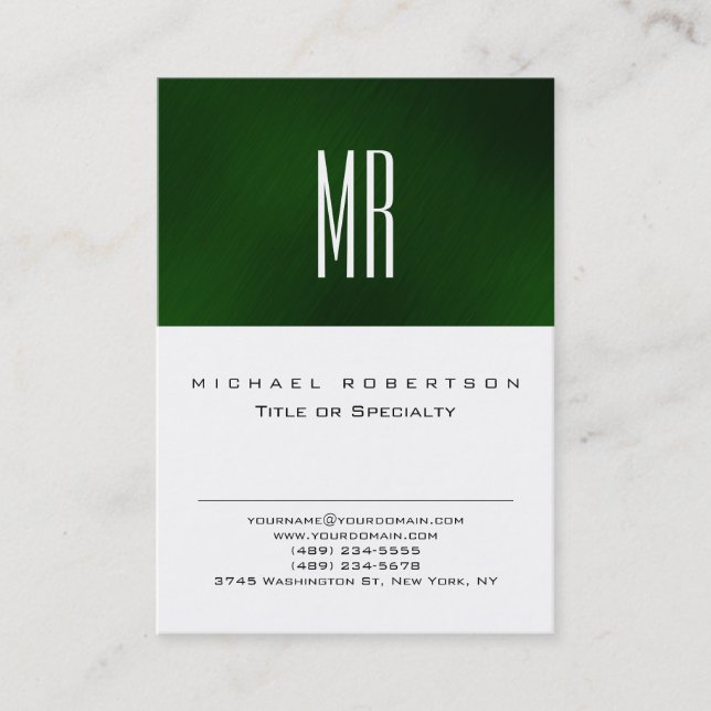 Chic Monogram Green White Niedlich Business Card Visitenkarte (Vorderseite)