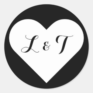 Chic Monogram Heart Black & White Stickers