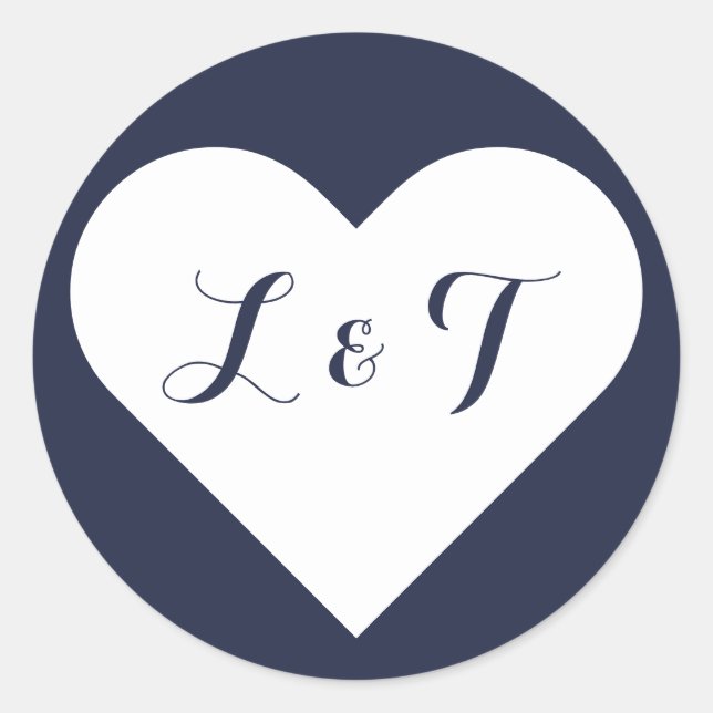 Chic Monogram Heart Navy Stickers (Vorderseite)