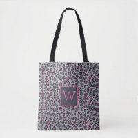 Chic Monogram Hot Pink Grey Leopard Print Pattern