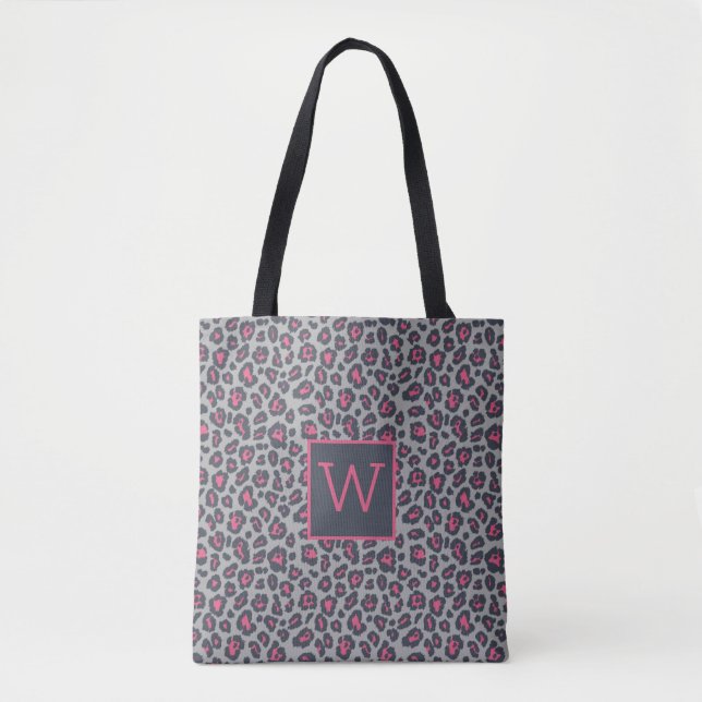 Chic Monogram Hot Pink Grey Leopard Print Pattern (Vorderseite)