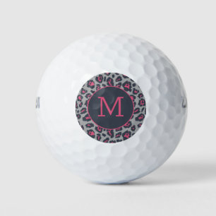 Chic Monogram Hot Pink Grey Leopard Print Pattern Golfball