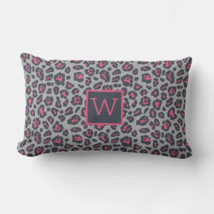 Chic Monogram Hot Pink Grey Leopard Print Pattern Lendenkissen