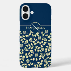Chic Monogram Individuelle Name Blätter Daisies Bl iPhone 16 Plus Hülle