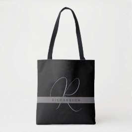 Chic Monogram Initial Name Charcoal Gray Black