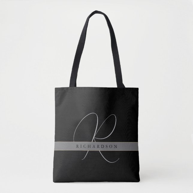 Chic Monogram Initial Name Charcoal Gray Black (Vorderseite)