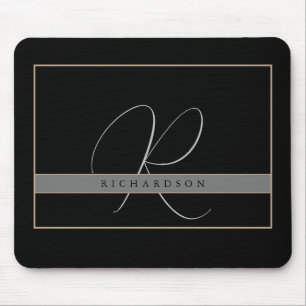 Chic Monogram Initial Name Charcoal Gray Black Mousepad